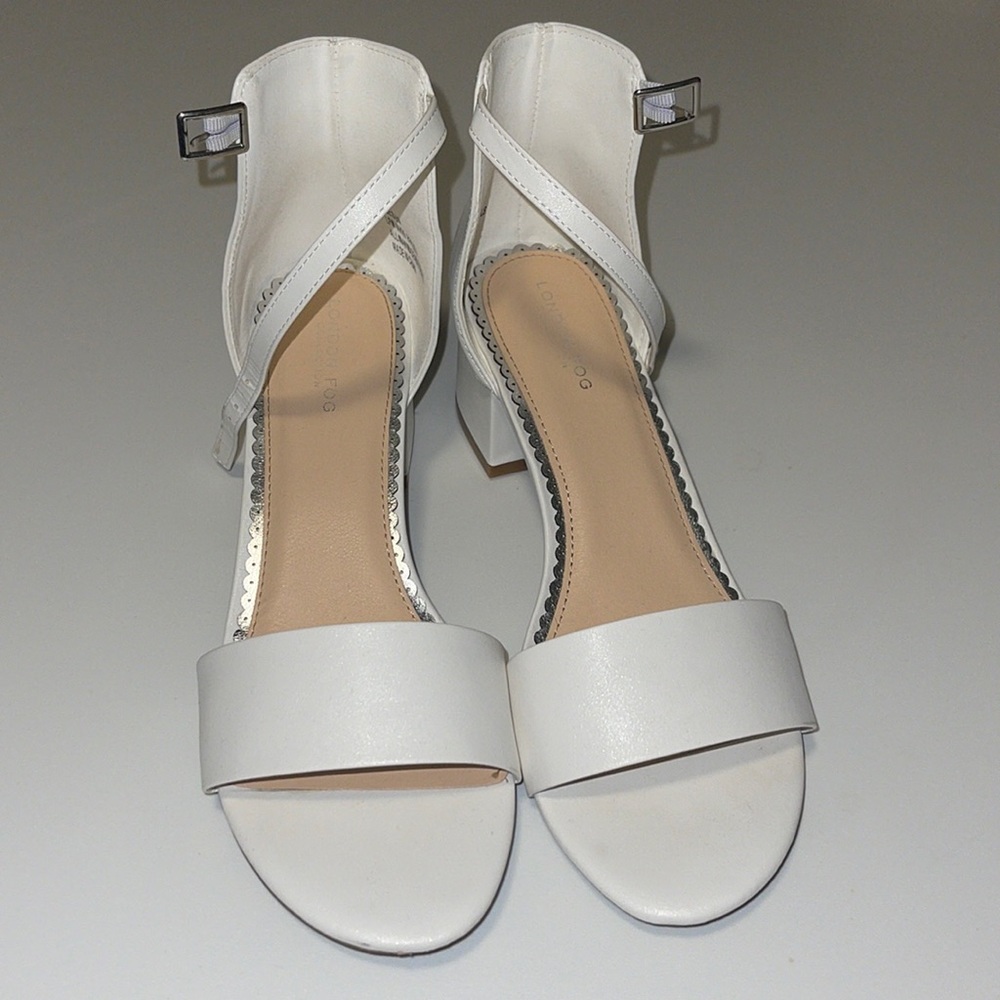 London Fog white strap heels 8.5 women’s shoe.